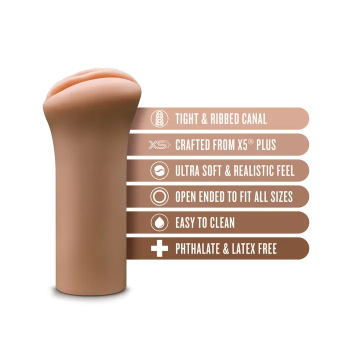 Enlust By Blush Molly AI Male Masturbator Tight Ribbed Canal Made With X5 Plus Ultra Soft Realistic Vaginal Feel Open Ended To Fit All Sizes Tan Blush Male Sex Toys