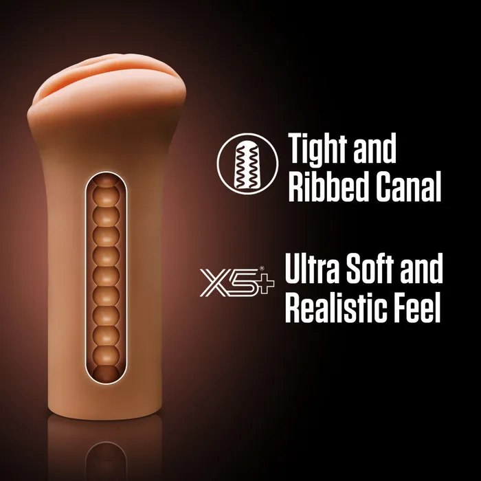 Enlust By Blush Molly AI Male Masturbator Tight Ribbed Canal Made With X5 Plus Ultra Soft Realistic Vaginal Feel Open Ended To Fit All Sizes Tan Blush Male Sex Toys